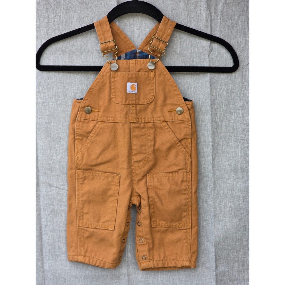 Carhartt Baby Boys Brown Flannel Lined Canvas Bib Overalls OX8645-B 3M